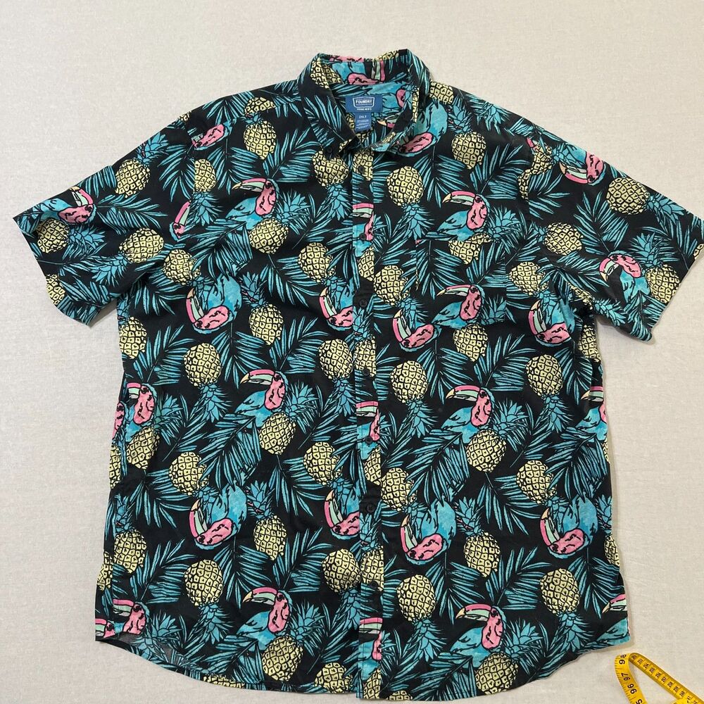 Foundry Supply Co Mens 2XLT Toucan Pineapple Hawaiian Shirt Big Tall Tropical